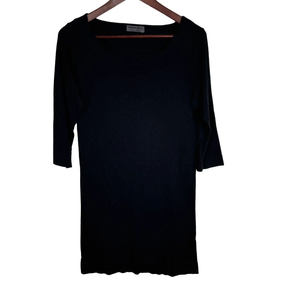 Michael Stars Black Knit 3/4 Sleeve Tunic Top Women's One Size Boat Neck